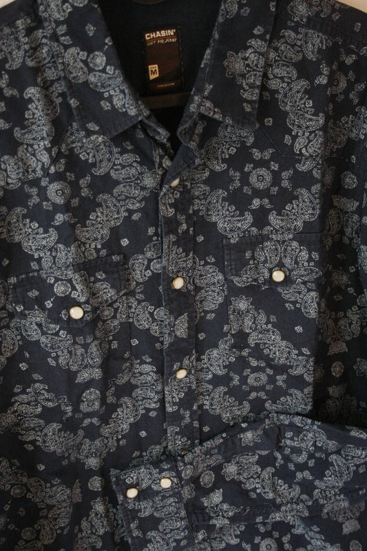 Vintage Showoberteil Paisley Marineblau Herren M