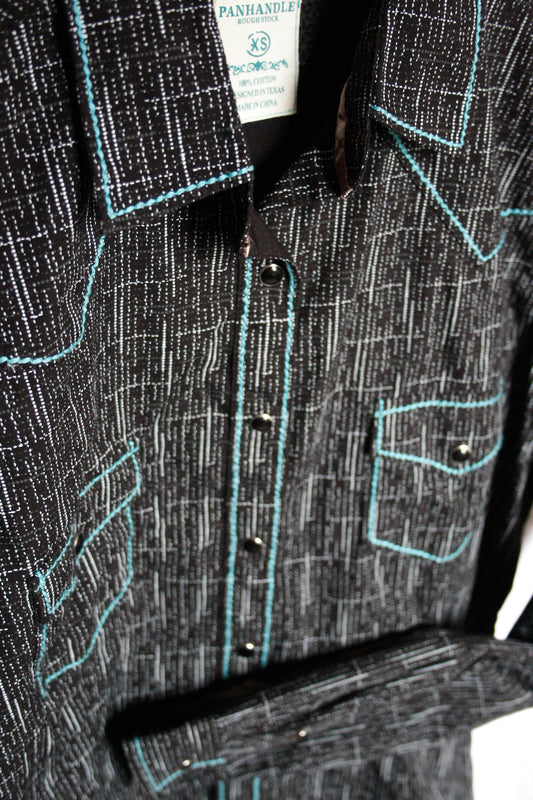 Vintage Showoberteil Pattern Türkis Damen XS