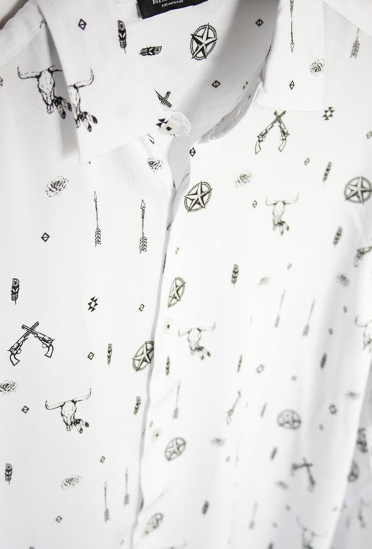 Leichtes Western Motive Hemd weiß Herren M