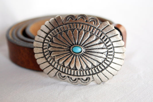 Leder Gürtel Turqoise Buckle