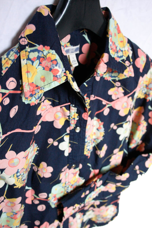 Vintage Showoberteil Ranchriding Floral blau/rosa Damen S