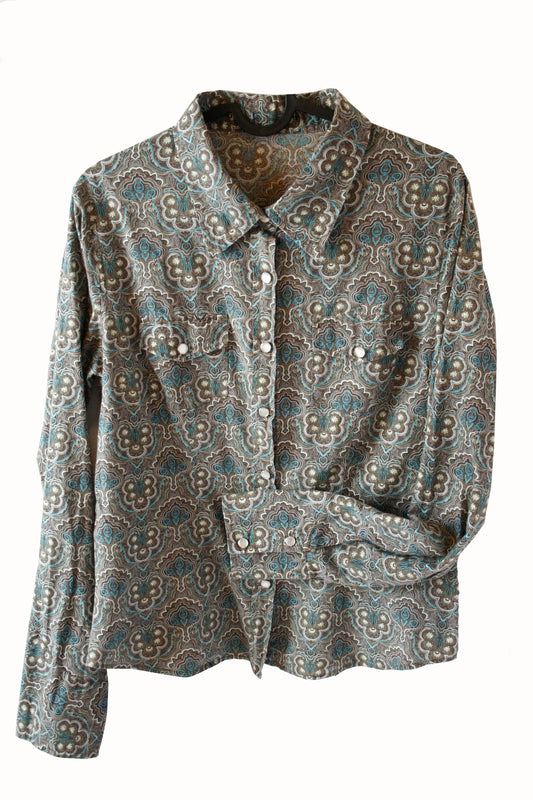 Vintage Showshirt Ranchriding türkis Paisley Damen M