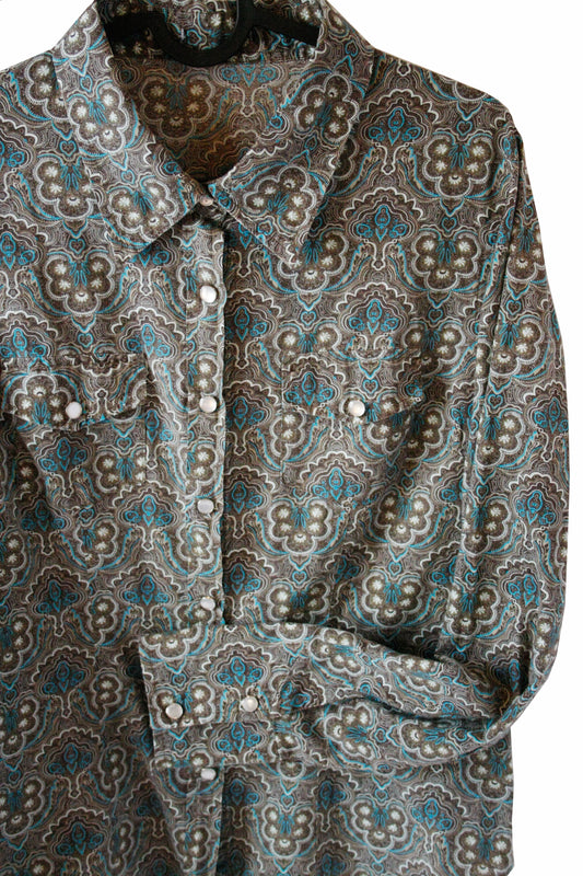 Vintage Showshirt Ranchriding türkis Paisley Damen M