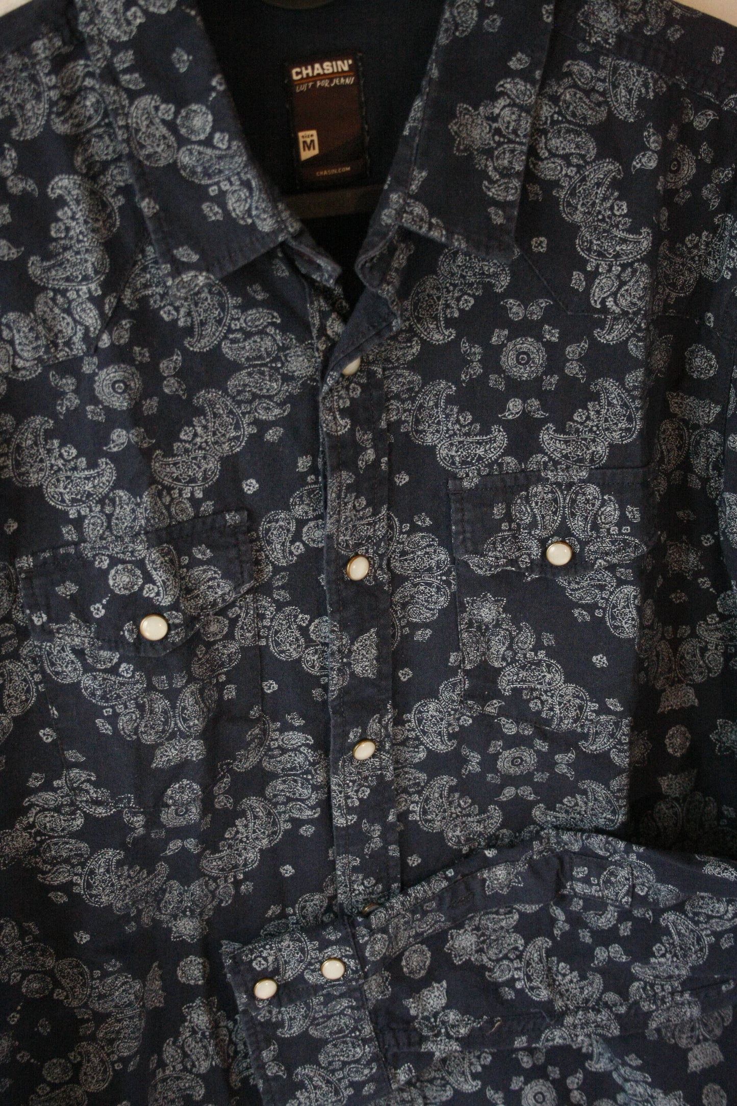 Vintage Showoberteil Paisley Marineblau Herren M