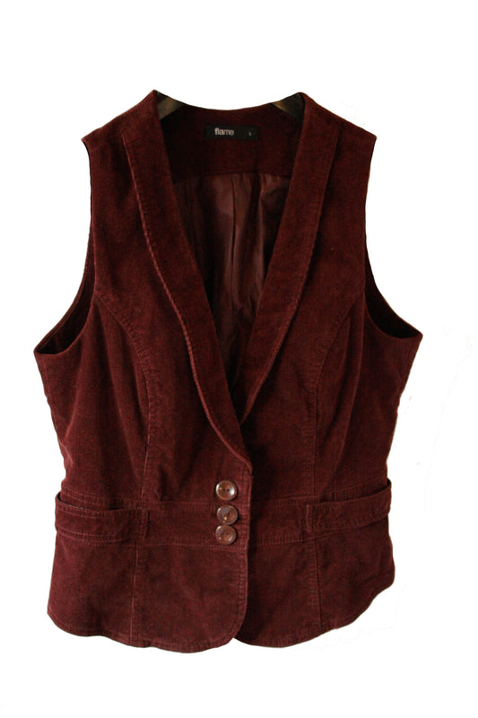 Vintage Ranch Riding Weste Cord Bordeaux Damen L
