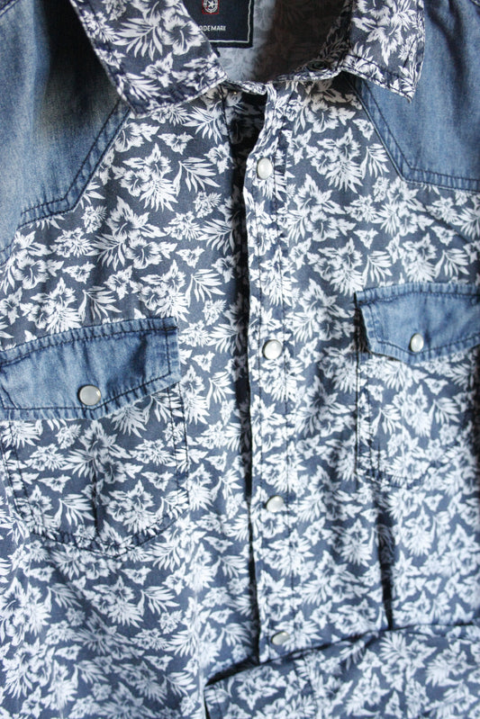 Showoberteil Ranchriding Floral Blau/Jeans Herren Größe L