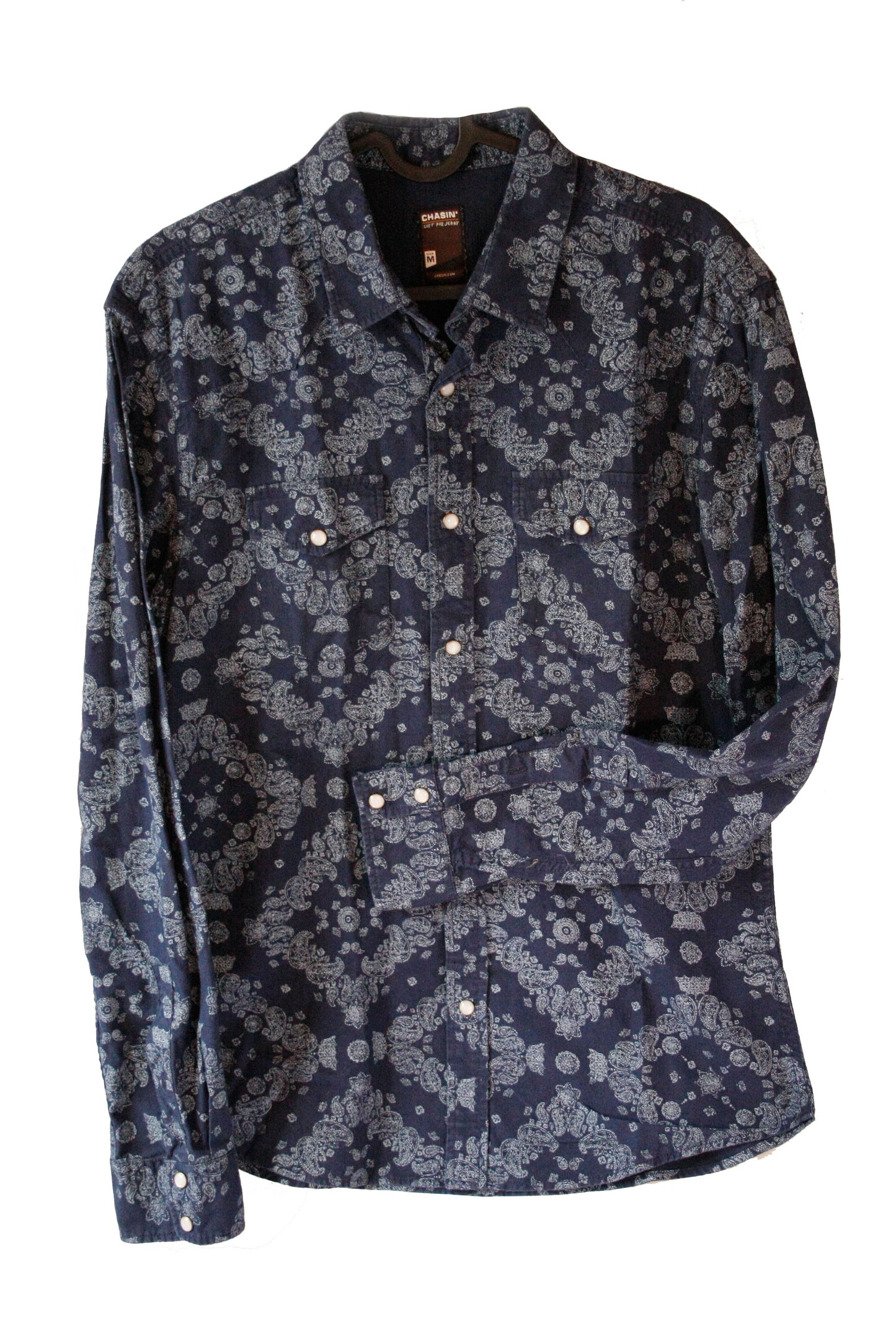 Vintage Showoberteil Paisley Marineblau Herren M