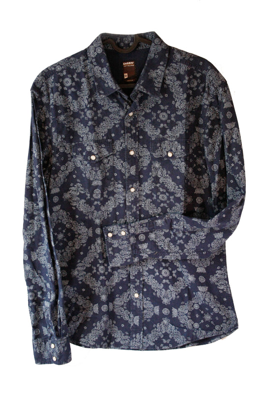 Vintage Showoberteil Paisley Marineblau Herren M
