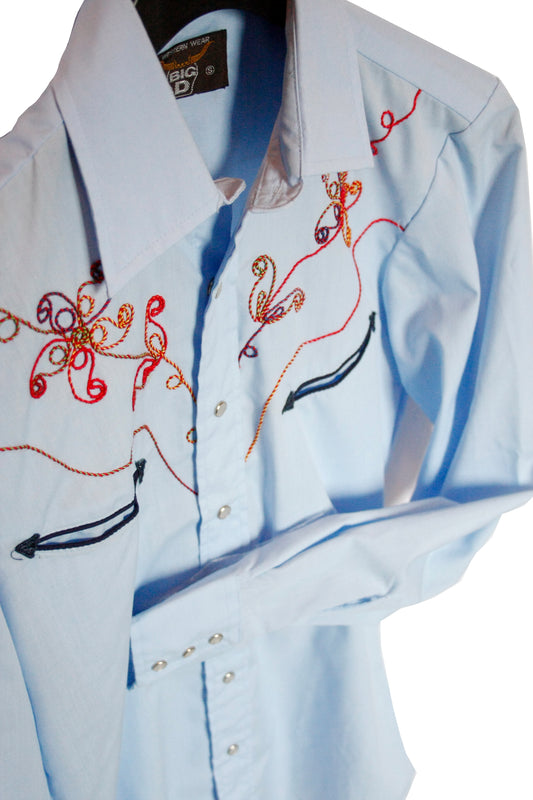 Vintage Showshirt Ranchriding hellblau Embroidered Unisex M