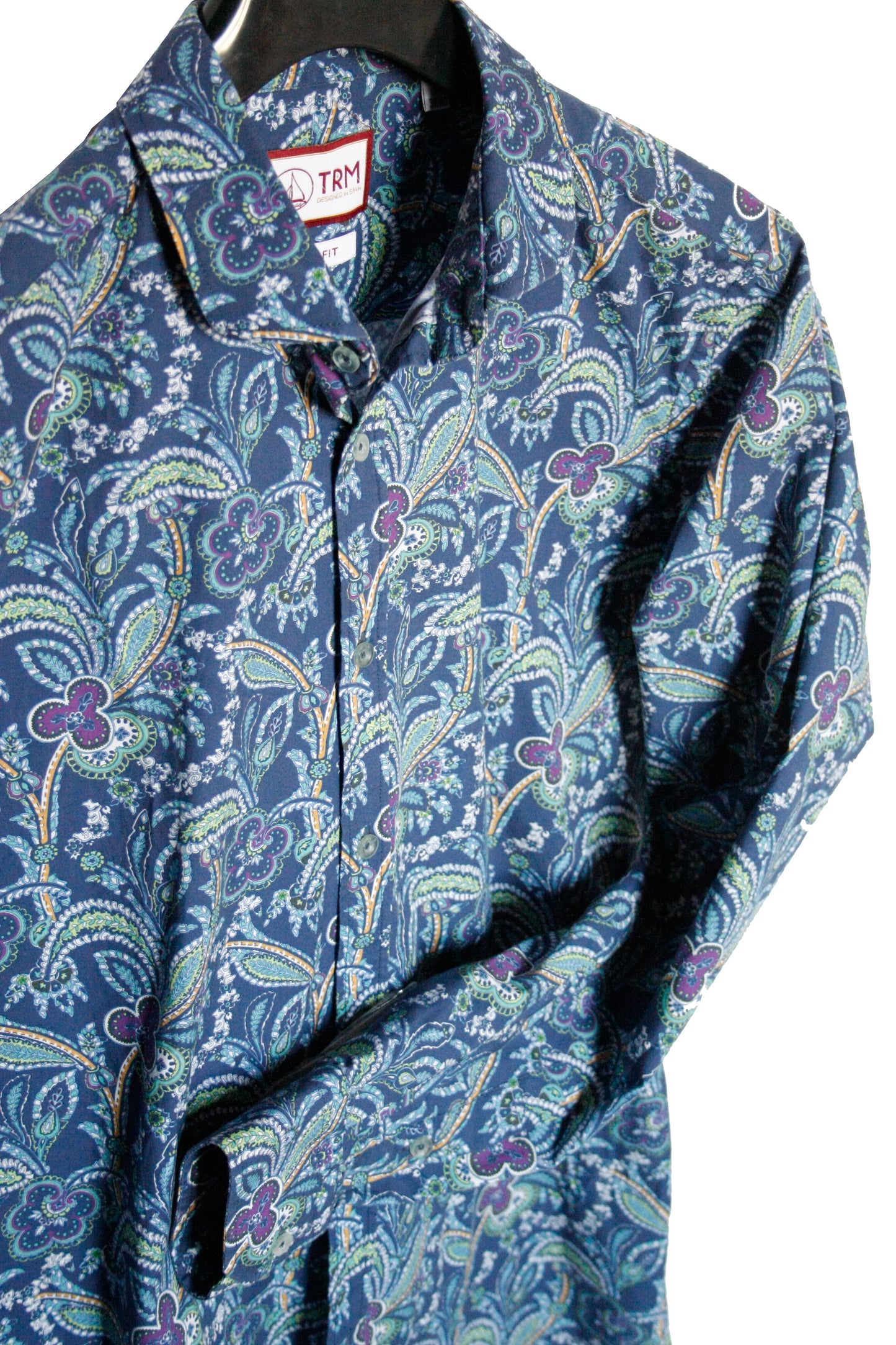 Showoberteil Paisley Blau/grün Herren M