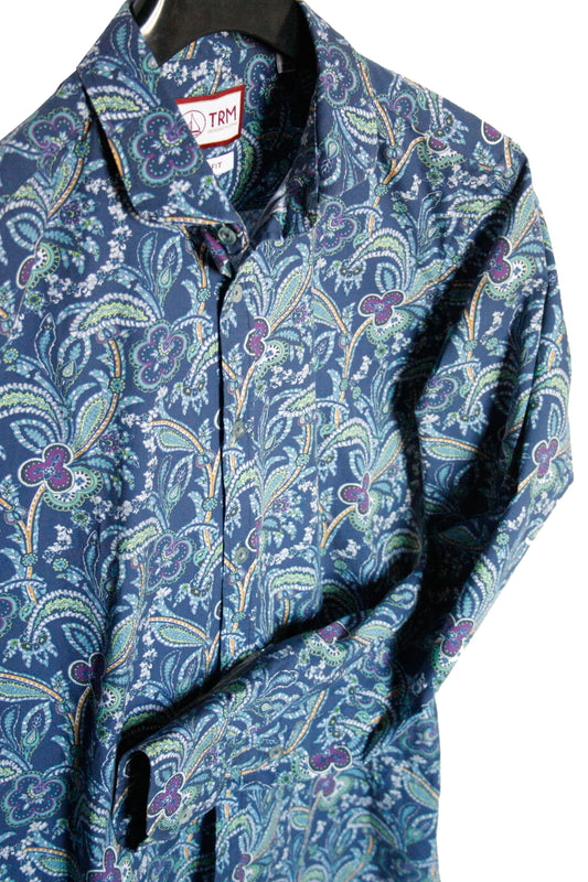 Showoberteil Paisley Blau/grün Herren M