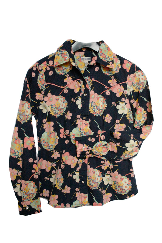 Vintage Showoberteil Ranchriding Floral blau/rosa Damen S