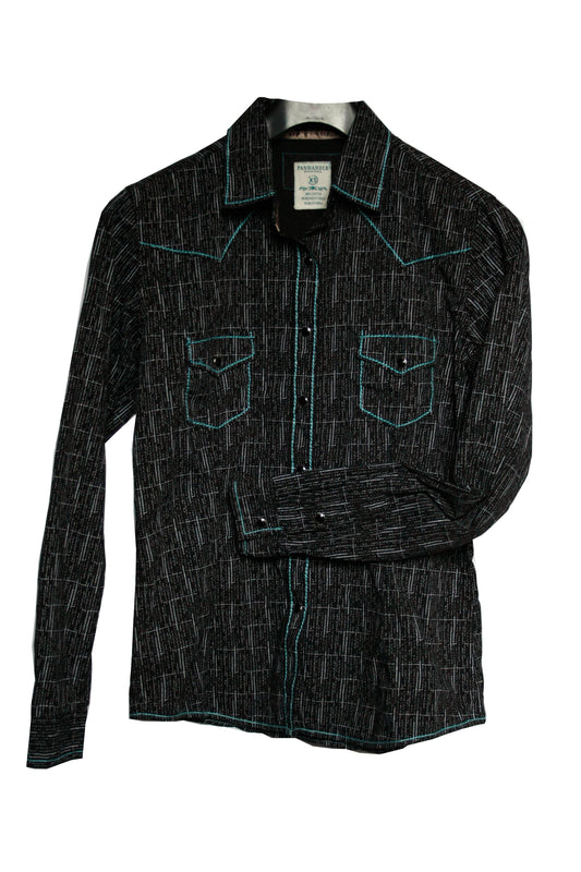 Vintage Showoberteil Pattern Türkis Damen XS