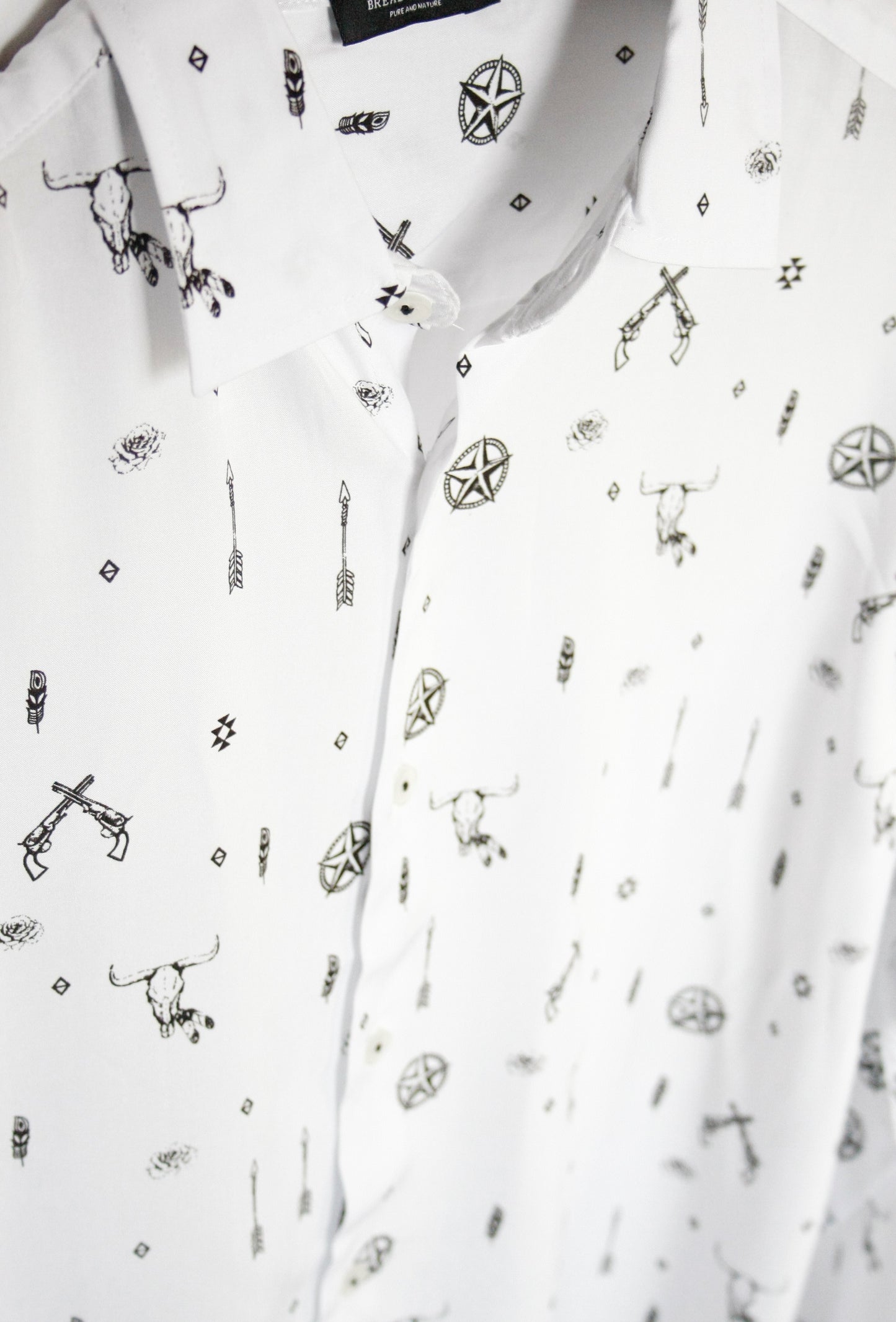 Leichtes Western Motive Hemd weiß Herren M