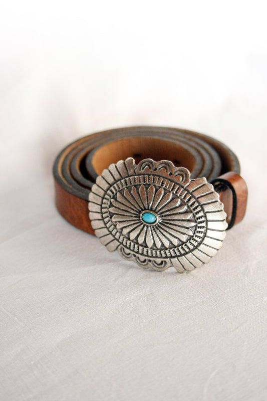 Leder Gürtel Turqoise Buckle