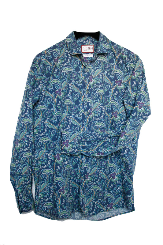 Showoberteil Paisley Blau/grün Herren M