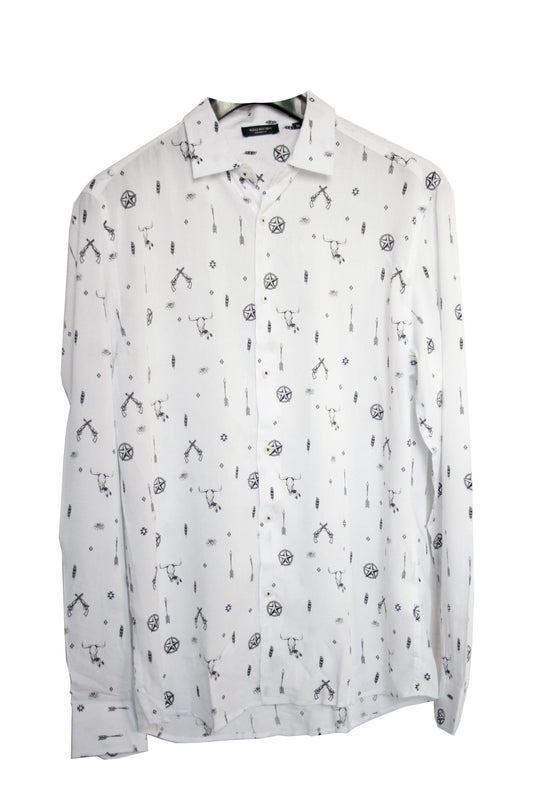 Leichtes Western Motive Hemd weiß Herren M