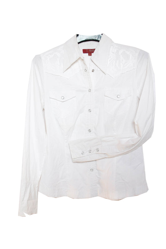Vintage Showoberteil Ranchriding Plain White Damen S
